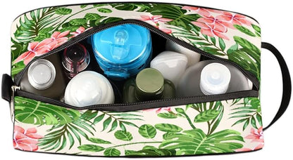 Tropical Leaf Flower Travel Toiletry Bag for Women Men Lightweight Cosmetic Makeup Bag Organizer Waterproof Shaving Bag Dopp Kit with Large Capacity for Toiletries and Shaving Accessories