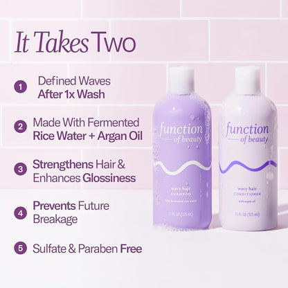 Function of Beauty Wavy Hair Shampoo & Conditioner Set - Sulfate-Free Shampoo & Conditioner Duo for Natural Wavy Texture - Lightweight, Anti-Frizz, Strengthening & Hydrating - Hair Care Products