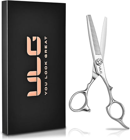 ULG Professional Hair Thinning Scissors 6.7”, Japanese 440C Stainless Steel, 32-Teeth Texturizing Shears with Adjustable Tension Screw, Ergonomic Offset Handle, Ultra Sharp Blades for Salon & Home Use