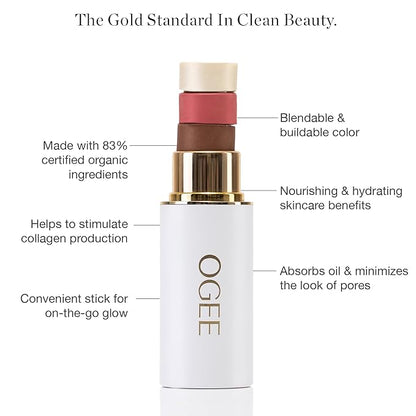 Ogee Sculpted Face Stick (PEARL - PEARLESCENT PEONY SHIMMER) Certified Organic Highlighter Makeup - Multi-Use Glow Highlighter Stick