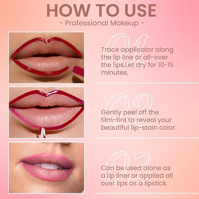 2Pcs Matte Liquid Lip Gloss Stain-Peel Off Lip Liner Tattoo, Long Lasting Peel Off Lip Stain,Waterproof & Transfer-Proof Lip Liner Peel Off Lip Gloss for All Skin Types (#00+#06)