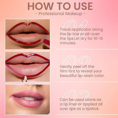 2Pcs Matte Liquid Lip Gloss Stain-Peel Off Lip Liner Tattoo, Long Lasting Peel Off Lip Stain,Waterproof & Transfer-Proof Lip Liner Peel Off Lip Gloss for All Skin Types (#00+#06)