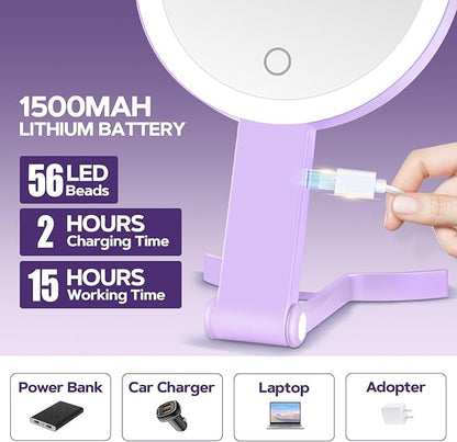 Lighted Makeup Mirror, 30X Magnifying Mirror with Light, Hanging and Handheld Mirror with Handle, Purple