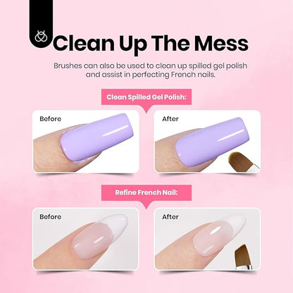 Beetles Nail Art Brushes, 6 Pcs Fingernail Art Design Pens, Pink Handle French Tip Ombre Clean Up Nail Brush Set for Gel Polish with Palette DIY Manicure Tools Gift for Women