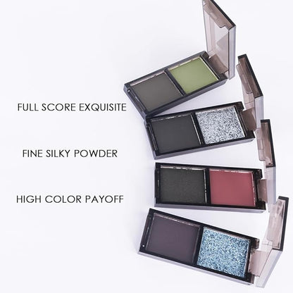 Blue Black Two Color Matte Shimmer Glitter Eyeshadow,Bright Eye Shadow Powder,Professional Long-Lasting Waterproof Makeup Palette,Blendable,Easy-To-Apply and Compact for Travel