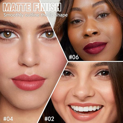 3Pcs Matte Lipstick Crayon Set for Women, 24 Hour Lipstick Lip Liner Pencil, Neutral Lip Stick Lipliner Long Lasting Waterproof Smudge Proof, Vegan & Cruelty-Free, 02+04+06