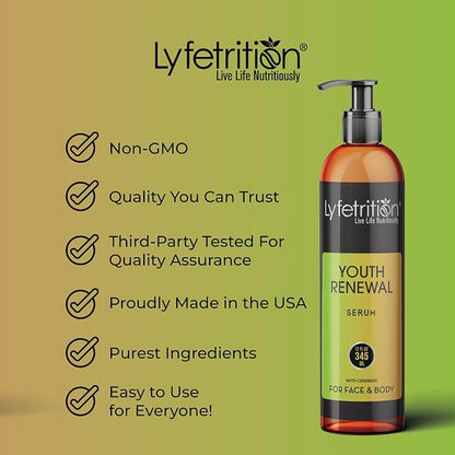 Lyfetrition Youth Renewal Serum (Skin and Face Formula) | 12 fl oz Large Bottle | With Aloe and Retinol