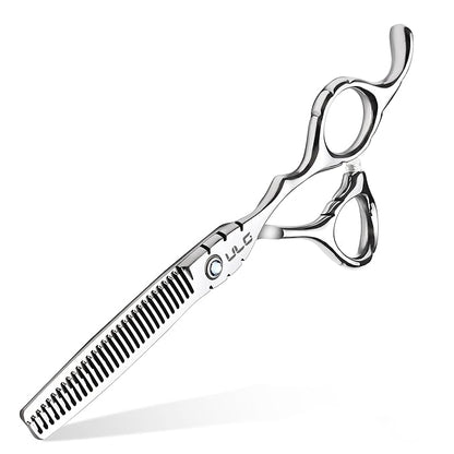 ULG Hair Thinning Scissors 6.7” Shark Series 100% Japanese Stainless Steel, Offset Handle, 30 V-Tooth Thinner 25% Hair Removal, Professional Barber Layering Shears for Salon & Home Hair Styling