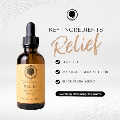 Relief Oil, Organic Scalp Treatment, Soothing Formula for Dry, Itchy, Dandruff-Prone Scalp with Almond, Jojoba, Avocado, Tea Tree and Black Castor Oil