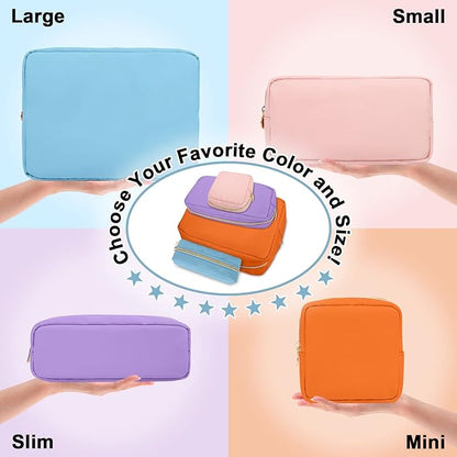 Nylon Mini Makeup Bag for Purse, Preppy Small Cute Makeup Bag Cosmetic Zipper Pouch Purse, Waterproof Travel Coin Pouch Sanitary Napkin Storage Bag Clutch Makeup Organizer Bag for Women Girls(Orange)