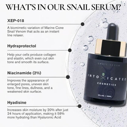 Intoxicated Cosmetics Snail Serum - Luxurious Anti-Aging Skin Care with XEP-018 and Hyaluronic Acid for Extreme Lifting, Hydration and Regeneration