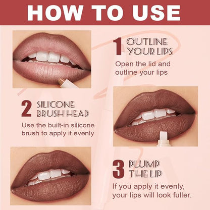 Plump Matte Crayon Lip Liner Pencil, Mocha Lipstick Lip Liners for Women, 24 Hour Long-Lasting Lip Gloss Makeup, With Silicone Smudger for Define Contours & Sculpting Lip, 04