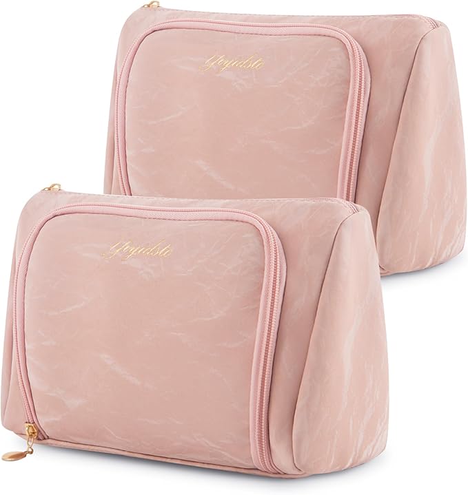 Cosmetic Bag Travel Makeup Bag Large Capacity Small Travel Zipper Pouch Makeup Organizer Bag for Women (Pink-2 Pack)