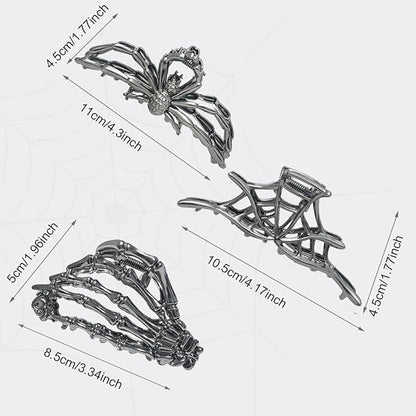 3 Pieces Large Metal Spider Net Hand Hair Claw Clips for Women and Girls Thick Long Hair, Nonslip Skeleton Spooky Barrette Headband Hair Styling Accessories for Halloween Christmas Gifts