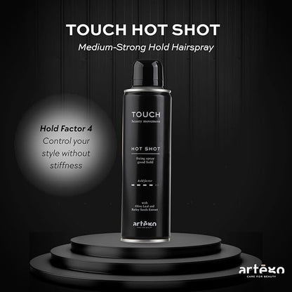 Artègo TOUCH Hot Shot Hairspray (8.5 fl oz) – Medium to Strong Hold Finishing Spray for Long-Lasting, Frizz-Free Styles