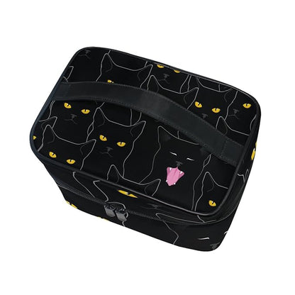 senya Travel Makeup Bags With Zipper Black Cats Pattern Cosmetic Bag Toiletry Bags Train Cases Storage Bags Portable Multifunction Case for Women Girls
