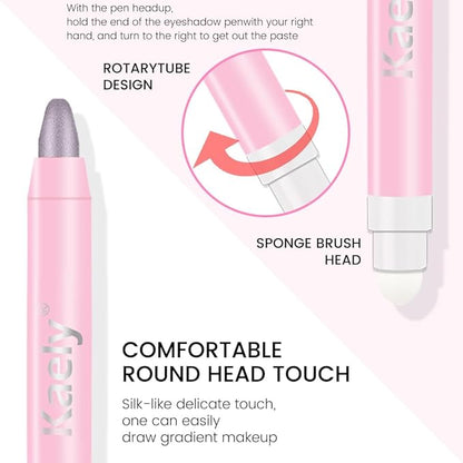 evpct 1Pcs Smoky Amethyst Shimmer Cream Eye Shadow Brightener Sticks for Eyes Waterproof Pigmented, Double Ended Cream Eyeshadow Stick Pencil Pen with Applicator, Eye Shadow Palette Highlighter Makeup