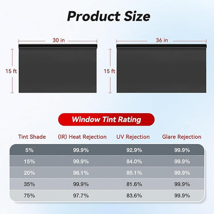 Vepagoo Nano Ceramic Car Window Tint Film 15% VLT- 24" in 100Ft Privacy Window Tint, Blocks UV/IR Rays, Heat & Glare - Scratch Resistance Car Window Film