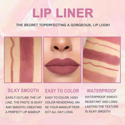 BINGBRUSH 3Pcs Double Ended Nude Brown Matte Lip Liner and Lipstick Makeup Set, Antique Rose Lipliner 24 Hours Original Waterproof Long Lasting Gift Set (3Pcs Set01-Matte:04#11#12#)