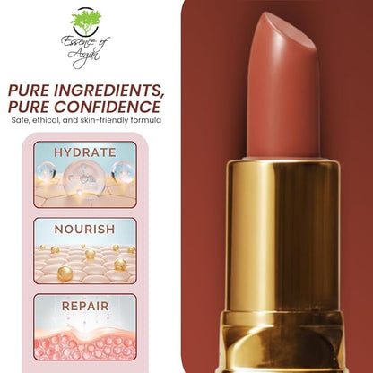 Essence Of Argan Tea Berry Lipstick for Cracked & Dry Lips - 100% Organic Argan & Jojoba Oil, Shea Butter & Aloe Vera - Hydrating Long Lasting Lipstick for Women