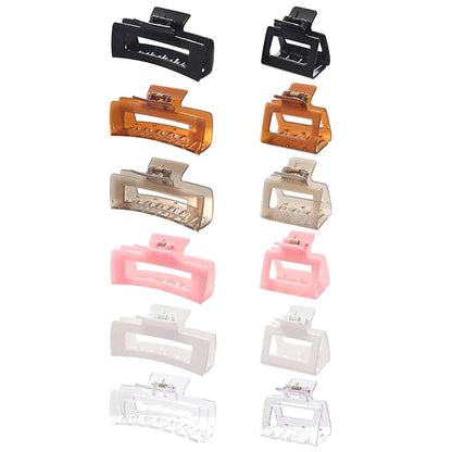 12 Pack Square Claw Clips, Big and Small Neutral Rectangle Hair Claw Clips, Non-slip Matte Large Hair Clips for Women,Strong Hold jaw clip for Thick Thin Hair (clear Jelly colour)