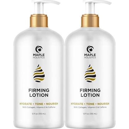 Maple Holistics Skin Firming Body Lotion for Women - Caffeine & Collagen Body Lotion with Hyaluronic Acid for Dry Crepey Loose Skin and Cellulite (2 Pack)