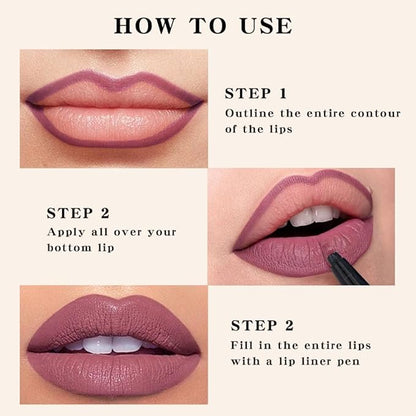 Kaely Orchid Longwear Liquid Lip Liner Waterproof, 24 Hour Long Lasting Lip Liner Stain Marker Pen, 2-in-1 Matte Semi Permanent Lipliner & Lipstick, Vegan & Cruelty-Free, 08