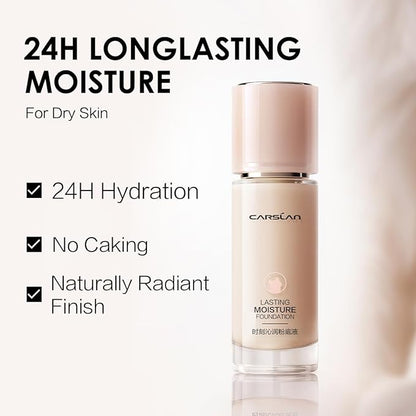 CARSLAN Lasting Moisture Foundation, 24H Longlasting Medium Coverage Dewy Finish Face Makeup, Poreless, Lightweight, Hydrating Liquid Foundation For Dry Skin, W01