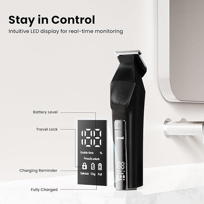 Yineel HC600 Beard Trimmer for Men, All-in-One Cordless Grooming Kit, IPX7 Waterproof Electric Razor & Hair Clipper for Face Mustache Body Nose Hair Trimming, Precision Blades, Gifts for Men Barber