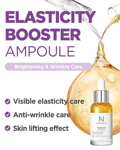 AMPLE:N Peptide Shot Ampoule - Anti-Aging Face Ampoule with Peptide Threads to Minimize Wrinkles and Improve Firmness - Serum to Lift Sagging Skin - Visibly Plump, 1.01 fl. Oz