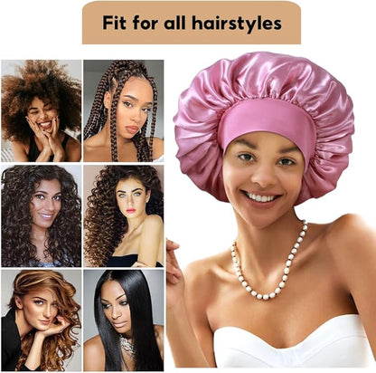 3+3 Large Satin Bonnets with Scrunchies for Women, Wide Band Hair Bonnet for Sleeping Braids Curly Hair