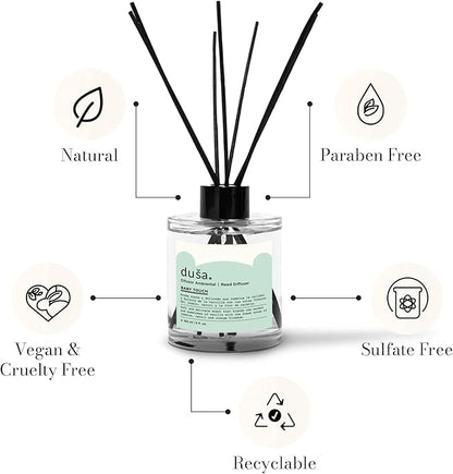 Duša Babies Reed Diffuser & Sticks - 5 Fl Oz Essential Home Fragrance Decor for Bathroom, Office & Living Spaces –Stylish & Long-Lasting Room Air Freshener -Ideal for Housewarming & Special Occasions