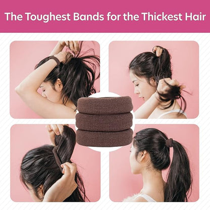 Burlybands Large Hair Ties for Thick, Heavy or Curly Hair - Non-Slip, Non-Damage, Seamless Women's Ponytail Scrunchies - Brown, 3 Pcs