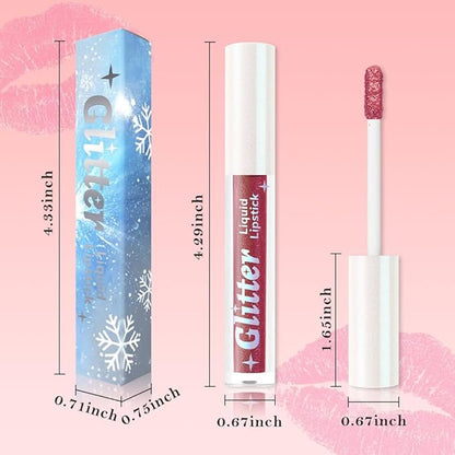 Red Brown Metallic Lipstick for Women,Lightweight Glitter Sparkling Liquid Lipsticks,Shimmer Lip Gloss Stain Long Lasting Waterproof Smudge Proof Non-Drying 24 Hour Full Coverage Lip Makeup,Vegan