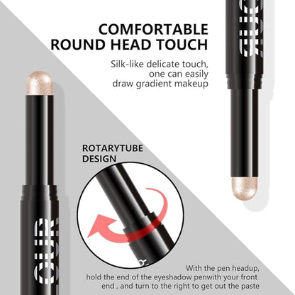 Beige Shimmer Cream Eye Shadow Stick Makeup for Women, Bright Nude Shimmer Matte Eye Shadow Brightener Stick for Eyes, Waterproof Eyeshadow Pencil Applicator Blendable for Eye Highlight 10