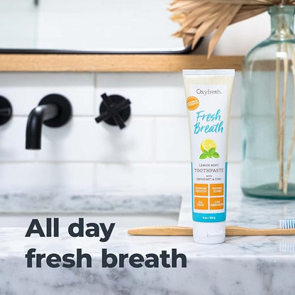 Oxyfresh Premium Lemon Mint Fresh Breath Toothpaste to Help Fight Bad Breath, Anti Plaque & Tartar Control - Low Abrasion Gel, SLS & Fluoride Free Toothpaste with Essential Oils, 5oz (Pack of 2)