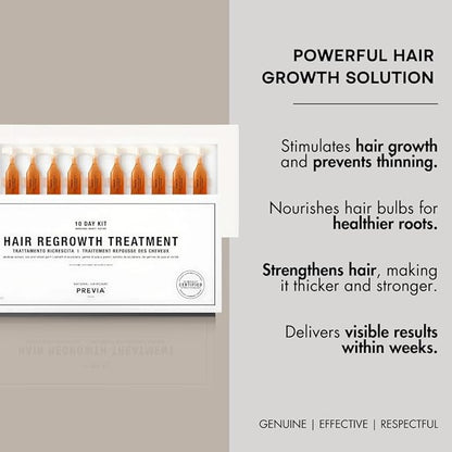 PREVIA Hair Regrowth Treatment | Formulated with Skullcap Extract, Soy & Wheat Germ | Clinically Proven Formula for Thicker & Stronger Hair | 10x 0.10 Fl Oz