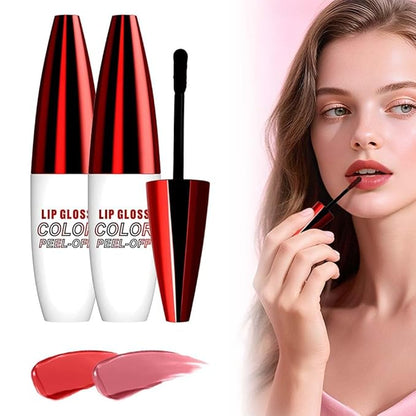 2 PCS Lip Gloss Color Peel Off Lip Stain, Long Lasting Lipstain Peel Off, Charming Lipstick Transfer Proof No Stick Cup (03-Positive Red and 04-Light Pink)