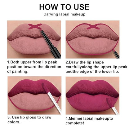 3Pcs 2 in 1 Rose Red Plum Warm Pink Deep Cranberry Lip Liner and Liquid Lipstick Stain Makeup Set for women, Long Lasting Smudge Proof Lip Tint Matte Finish Lip Gloss for All-Day Color Hold , Set14