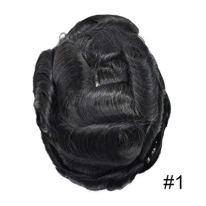 FACE MIRACLE Mens Toupee Lace Front Hairpieces Soft Human Hair Replacement System Natural Hairline Toupee for Men French Lace Poly V-Looped Mens hair Units 5"X7" 1#JET BLACK
