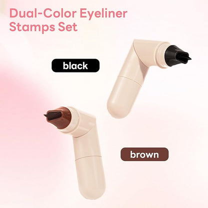Two-piece Rotary Eyeliner Stamp Set - Quick Shaping Tool, Marks Left and Right Eyes, Smudge-Proof and Long-Lasting, Suitable for Beginners and Makeup Artists (Black & Brown)