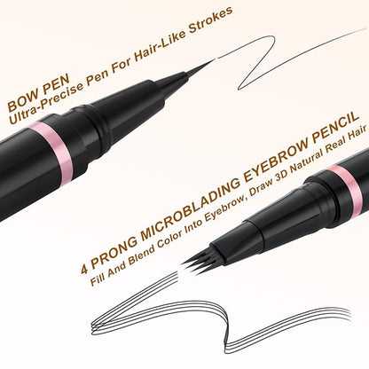 Eyebrow Pencil,2-in-1 Waterproof Eyebrow Pen with 4 Tip Brow Pen and Ultra-Precise Brow Pencil,with Dual-ended Eyebrow Brush,Eyebrow Makeup for Natural Looking Eyebrows-Black