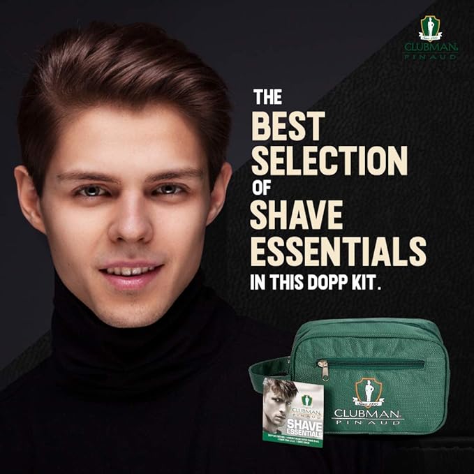 Clubman Pinaud Shave Essentials Set, Dopp Kit with Whiskey Woods After Shave, Shave Soap, and Shave Brush, 1 Set