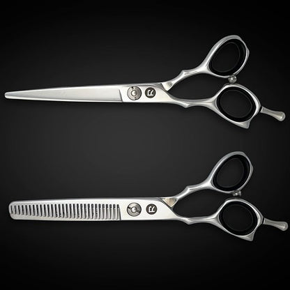 Left Handed Set of Hair Cutting Shears - Saki Kotaro - Made from Japanese 440C Steel - 6 Inch Set Includes Left Hair Scissors, Left Thinning Shears, Razor and Leather Shears Case