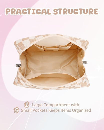 Narwey Christmas Gifts for Women Personalized Initial Makeup Bag, Teen Girls Trendy Stuff 10 11 12 13 14 16 18 Years Old Travel Toiletry Cosmetic Bag, Gift for Bridesmaid Teacher Graduation (Brown A)