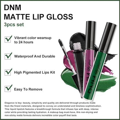evpct 3Pcs Dark Black Grape Plum purple Emerald Green Matte Liquid Lipstick Lip Stain Sets for Women Matte+Lipstick Long Lasting 24 hr Hours Magic Lipstick 24 Hours original Waterproof 18#