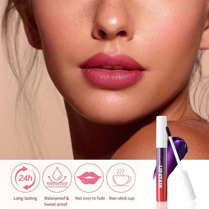 Matte Liquid Lip Stain Peel Off Lip liner Tattoo with Tweezer, Mauve Red Liquid Lipstick Lipstain Long Lasting Waterproof for Women, Highly Pigmented Not Faded Smudge-proof Easy to Apply, 02