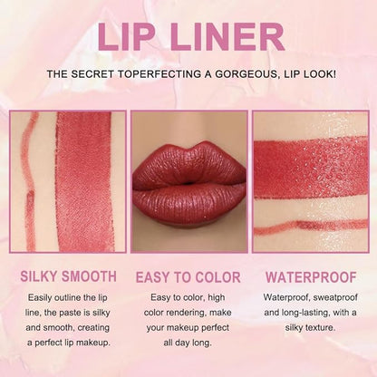 Kaely 2-in-1 Mauve Red Metallic Lip Liner & Lipstick Set Kit for Women, Lips Kit with Lip Liner Lip Stains Long Lasting Waterproof 24 Hour Lipstick and Lip Liners Combo Lipliners Pencil Set 08