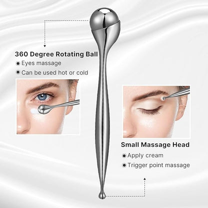 Eye Roller, Facial Roller Massager - Reduces Puffiness, Dark Circles, Cooling Therapy for Tired Eyes (with Applicator)