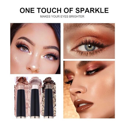 Orange Brown Eyeshadow Stick Makeup, Long-Lasting Waterproof Eye Shadow Pencil, Hypoallergenic Smudge-Proof Glitter Primer Palette Shimmer Eyeliner, Easy to Blend Eye Make Up